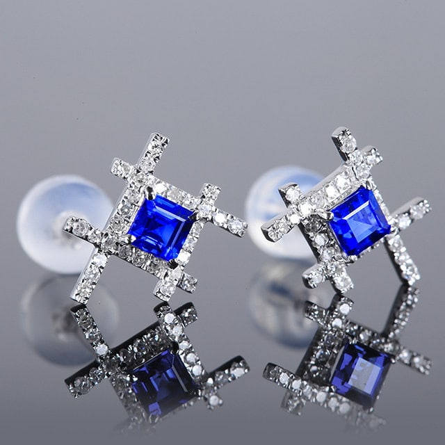 14k Gold 0.67 Ctw Natural Sapphire & Diamond Earrings - 3