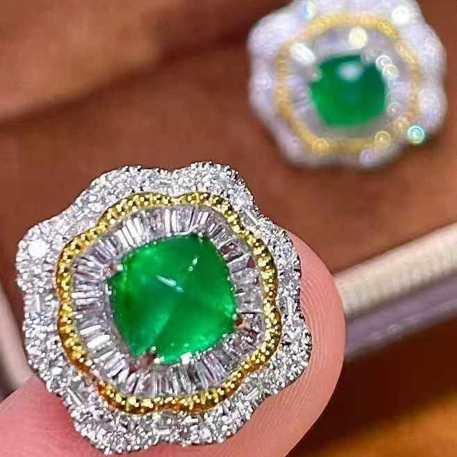 14k Gold 1.92 Ct Natural Emerald & Diamond Earrings - 6