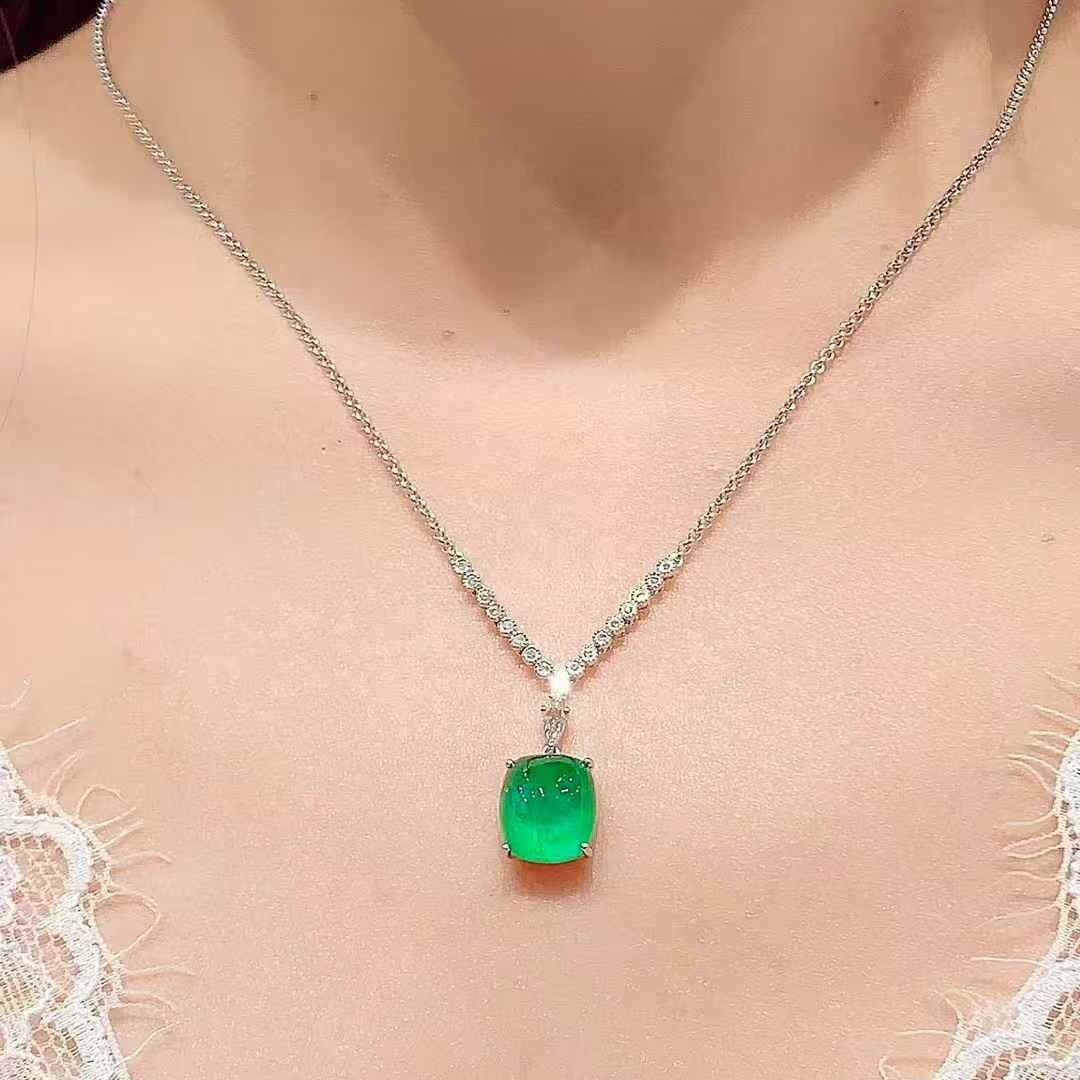 14k Gold 5.50 Ct Natural Emerald & Diamond Necklace - 5