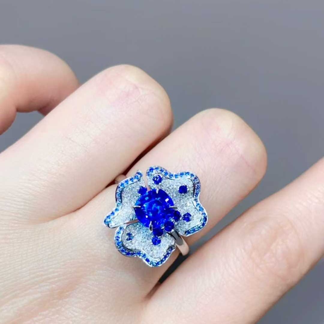 14k Gold 1.70 Ctw Natural Sapphire & Diamond Ring - 6