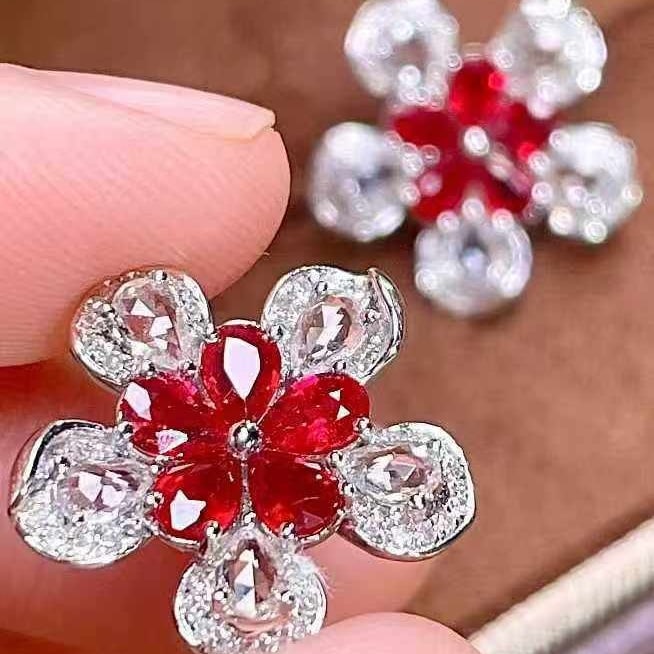 14k Gold 1.60 Ct Natural Ruby & Diamond Earrings - 2