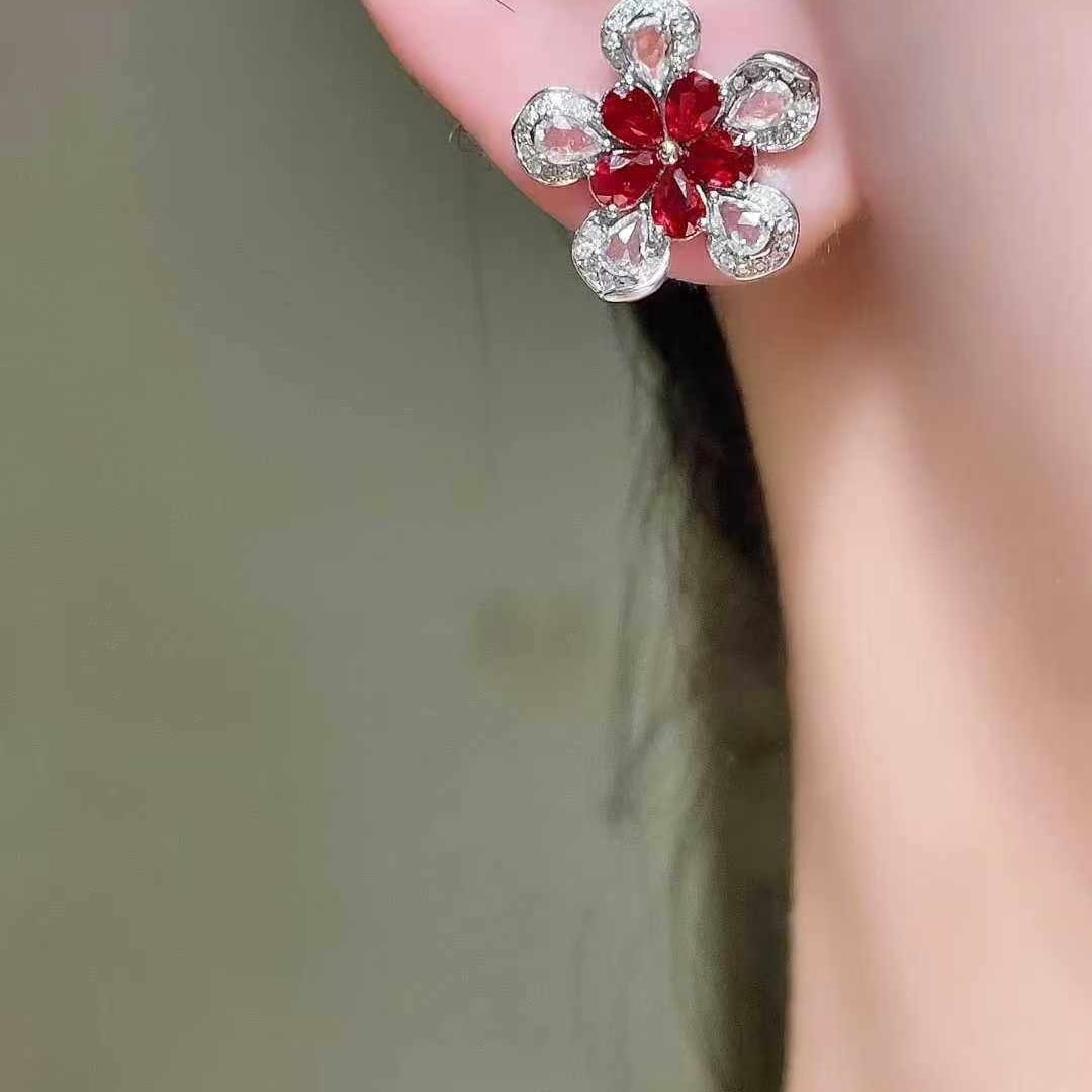 14k Gold 1.60 Ct Natural Ruby & Diamond Earrings - 3
