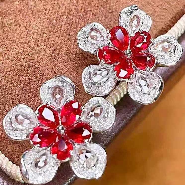 14k Gold 1.60 Ct Natural Ruby & Diamond Earrings - 4