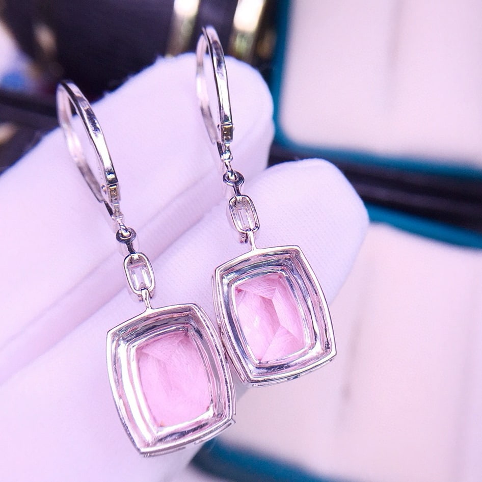 14k Gold 5.6 Ct Natural Kunzite & Diamond Earrings - 4