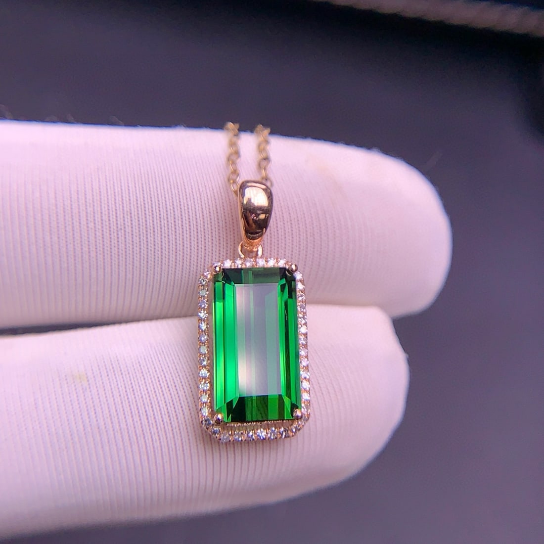 14k Gold 3.3 Ct Natural Tourmaline & Diamond Pendant( Without Chain ) - 2
