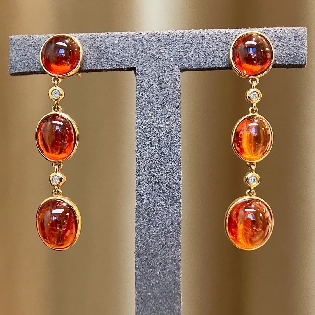 14k Gold 20.50 Ct Natural Spessartine & Diamond Earrings - 2