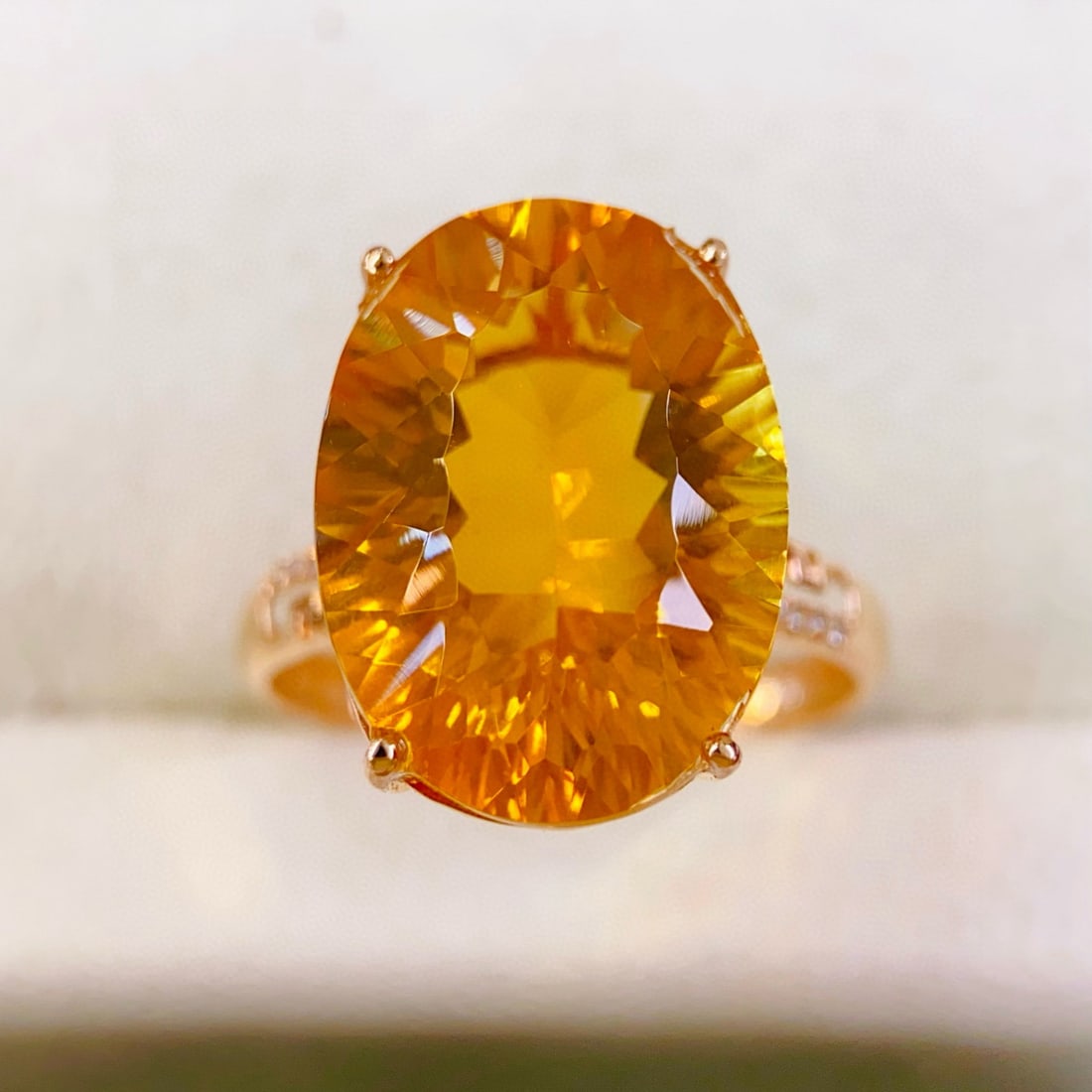 14k Gold 10.58 Ctw Natural Citrine & Diamond Ring - 3