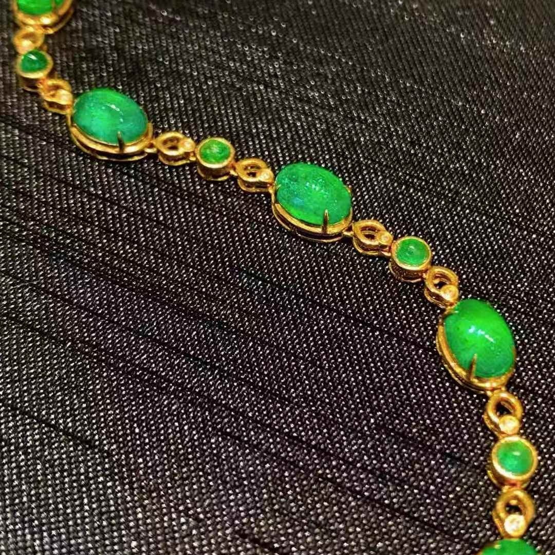 14k Gold 10.5 Ct Natural Emerald & Diamond Bracelet - 2