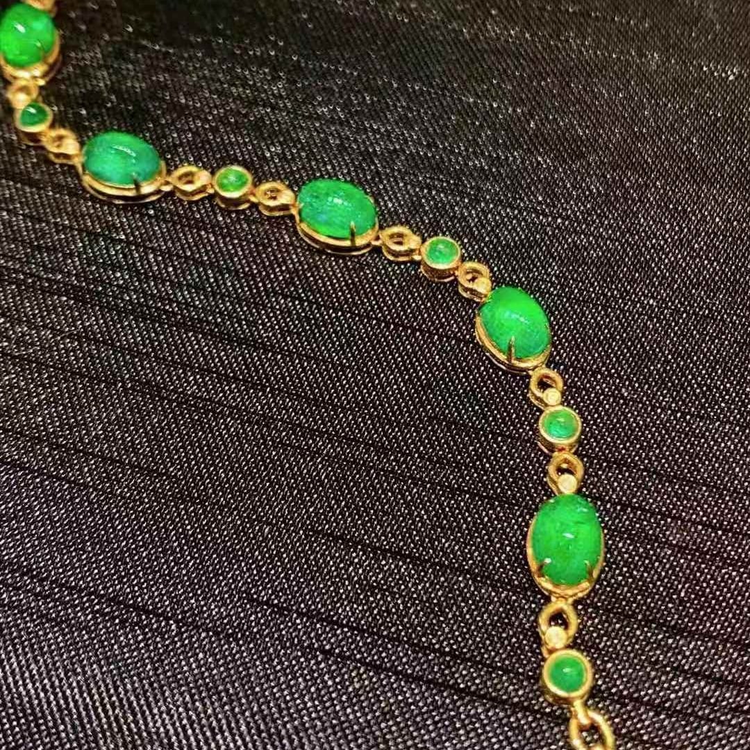 14k Gold 10.5 Ct Natural Emerald & Diamond Bracelet - 3