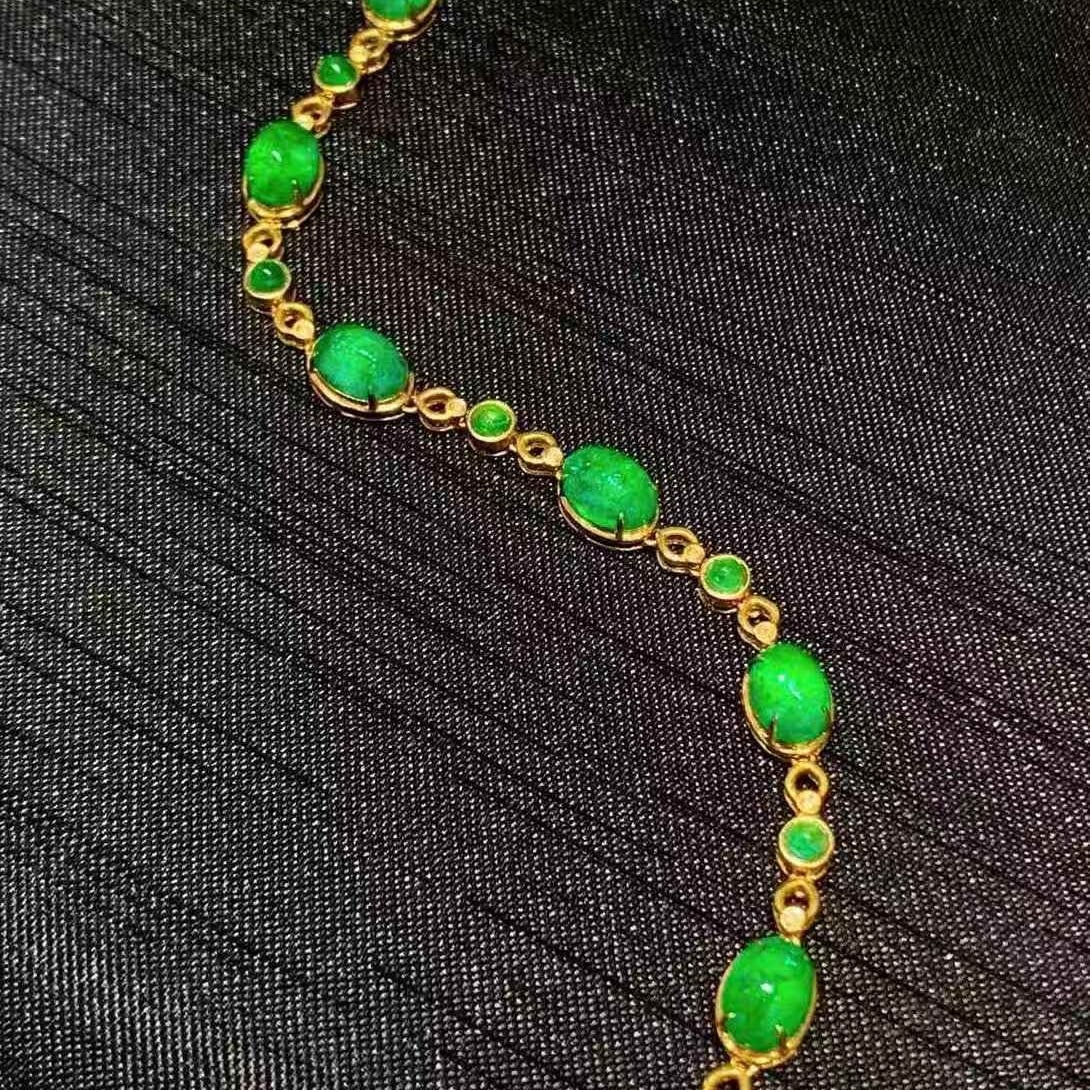 14k Gold 10.5 Ct Natural Emerald & Diamond Bracelet - 4