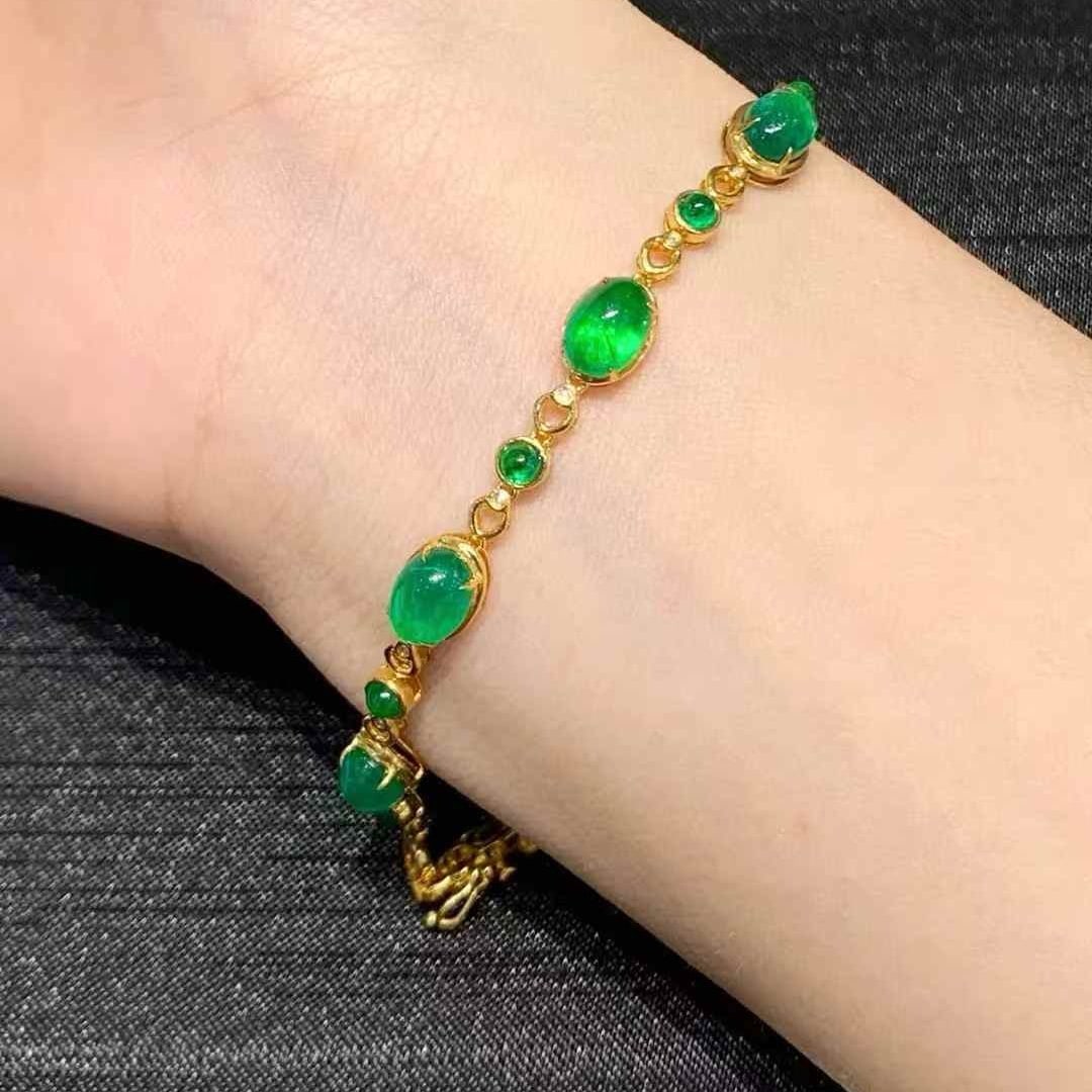 14k Gold 10.5 Ct Natural Emerald & Diamond Bracelet - 5