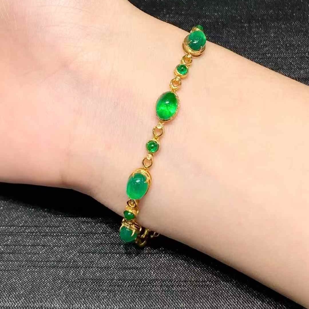 14k Gold 10.5 Ct Natural Emerald & Diamond Bracelet - 6