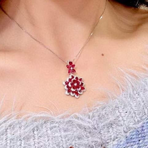 14k Gold 5.67 Ctw Natural Ruby & Diamond Pendant( Without Chain ) - 2