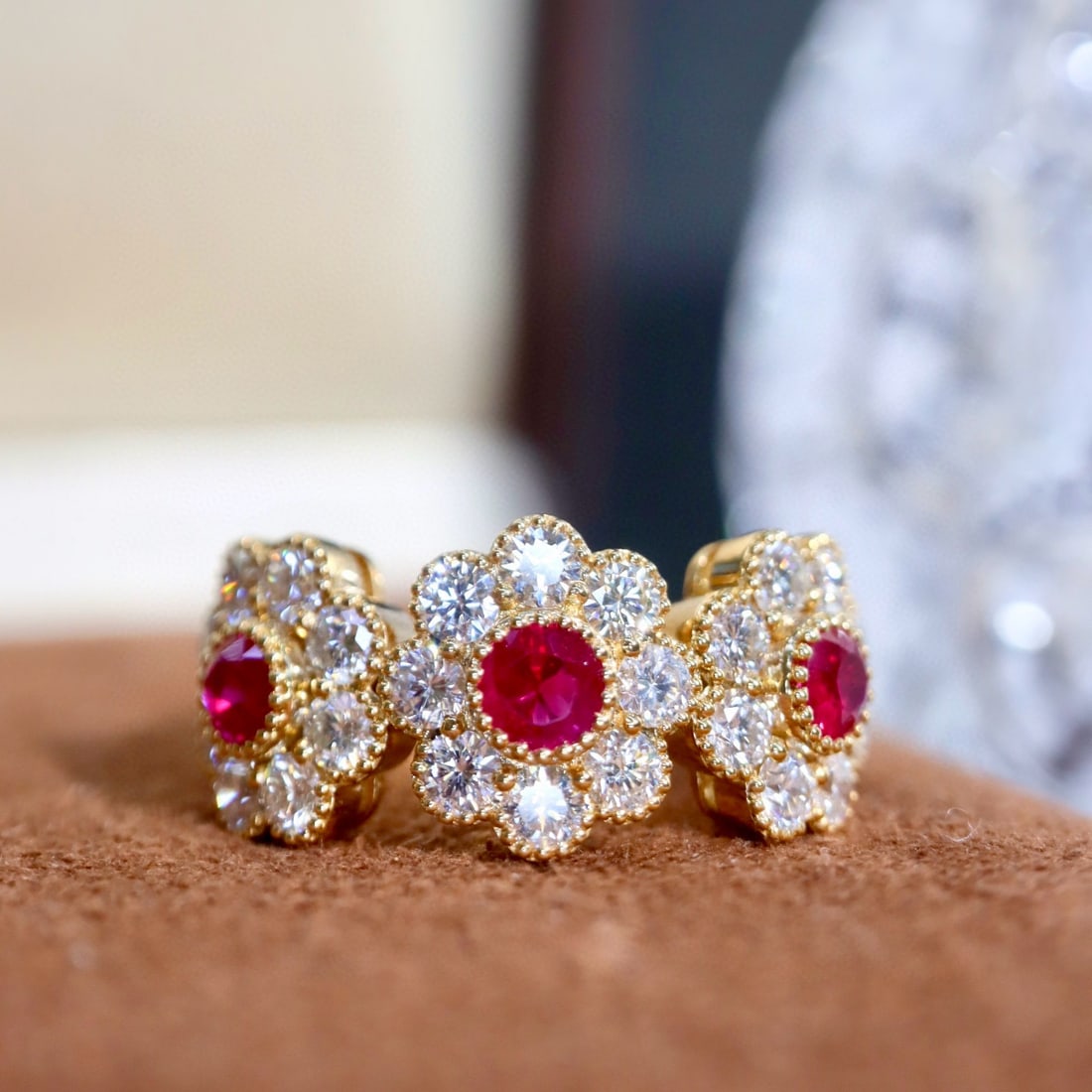 14k Gold 1.75 Ctw Natural Ruby & Diamond Ring: Ref:231101235 // gold content:14k gold // ring size:7. 25us // // main gemstone:ruby // shape:round // carat weight:0. 60ct // color:red // treatment:natural // cut grade:g // // adjacent gemstone 2