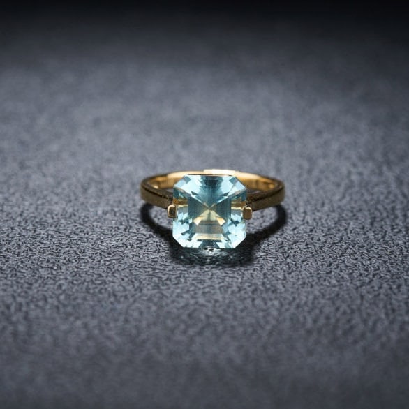 14k Gold 3.95 Ct Natural Aquamarine & Solitaire Ring - 2