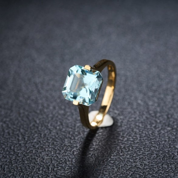 14k Gold 3.95 Ct Natural Aquamarine & Solitaire Ring - 5