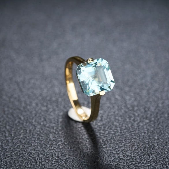 14k Gold 3.95 Ct Natural Aquamarine & Solitaire Ring - 6