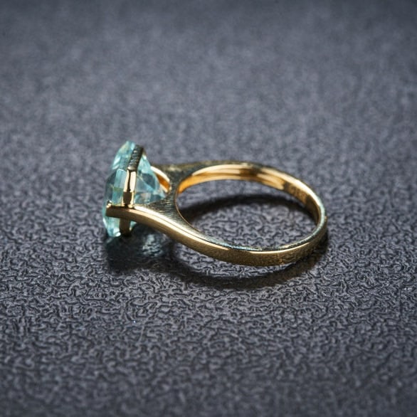 14k Gold 3.95 Ct Natural Aquamarine & Solitaire Ring - 7