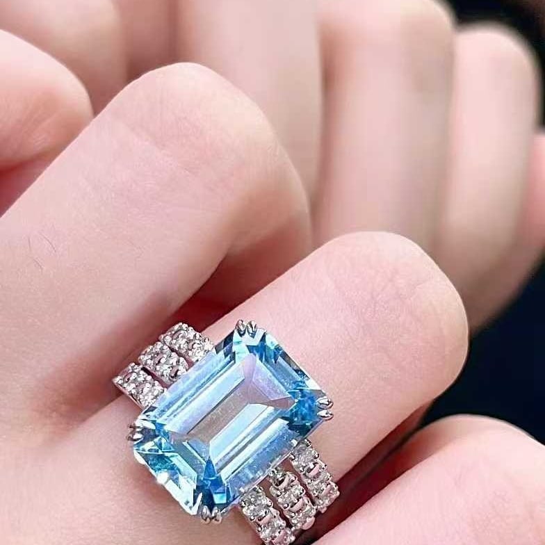 14k Gold 7.46 Ctw Natural Aquamarine & Diamond Ring - 3