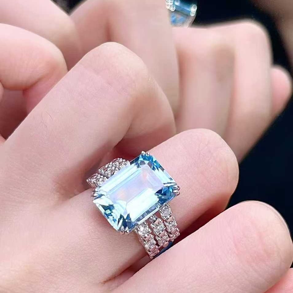 14k Gold 7.46 Ctw Natural Aquamarine & Diamond Ring - 4