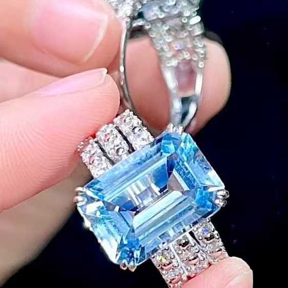 14k Gold 7.46 Ctw Natural Aquamarine & Diamond Ring - 5