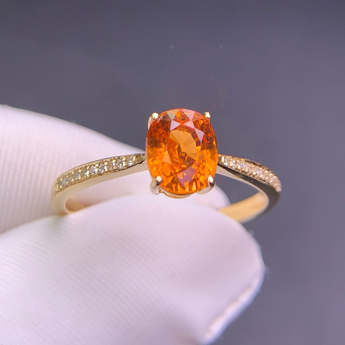 14k Gold 1.6 Ct Natural Spessartine & Diamond Ring - 7