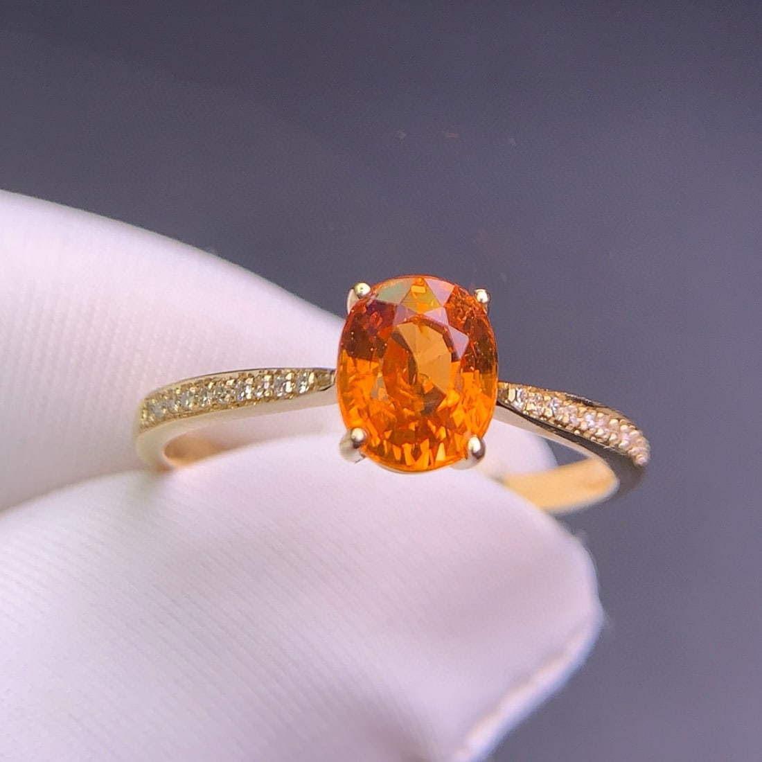 14k Gold 1.6 Ct Natural Spessartine & Diamond Ring - 9