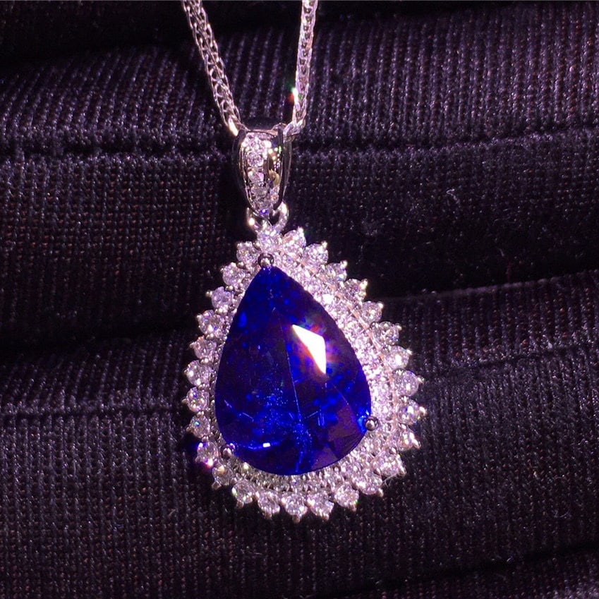 14k Gold 4.1 Ct Natural Tanzanite & Diamond Pendant( Without Chain ) - 2