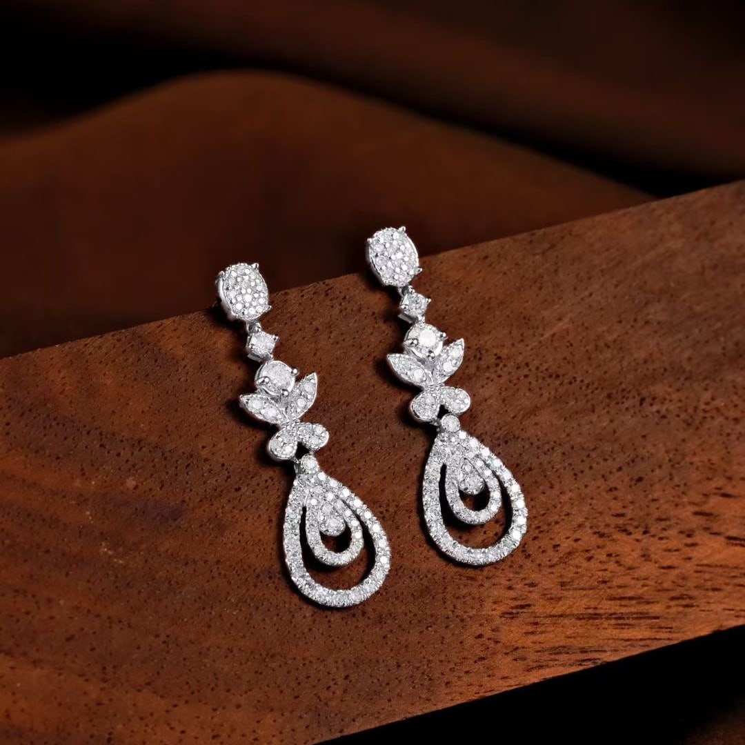 14k Gold 0.90 Ct Natural H Diamond Earrings - 2