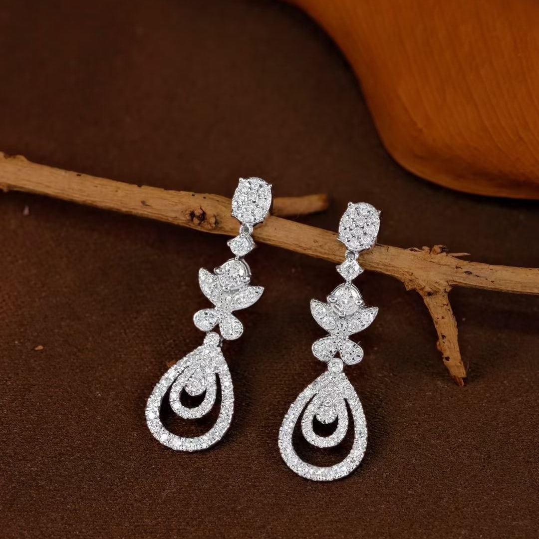 14k Gold 0.90 Ct Natural H Diamond Earrings - 4