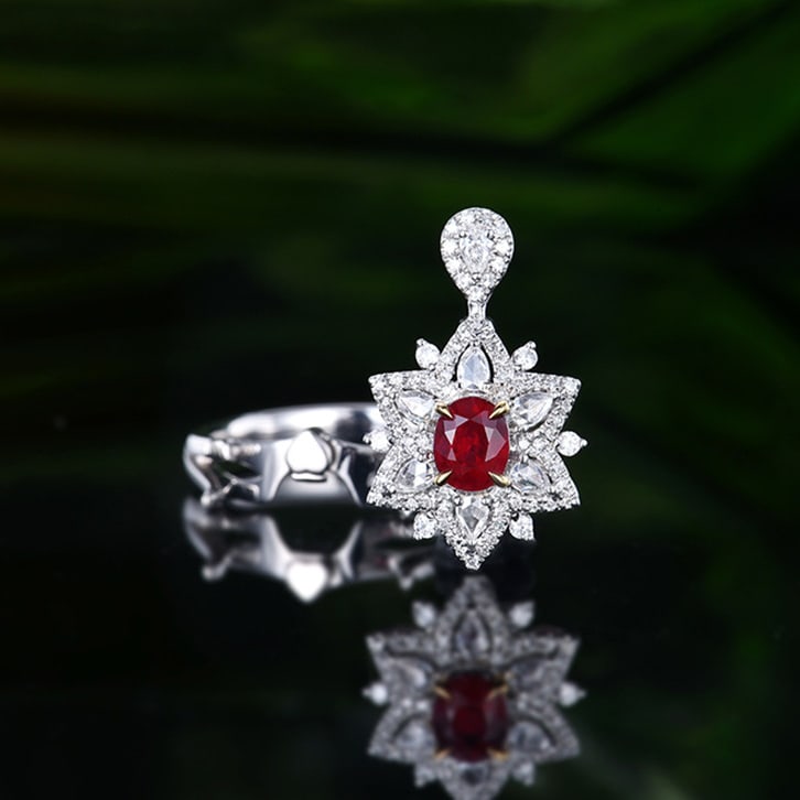 14k Gold 0.94 Ctw Natural Ruby & Diamond Ring/pendant( Without Chain ) - 2
