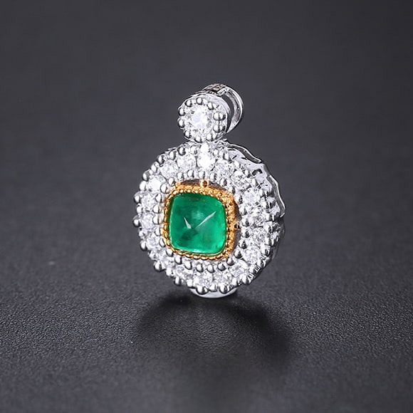 14k Gold 0.57 Ctw Natural Emerald & Diamond Pendant( Without Chain ) - 3