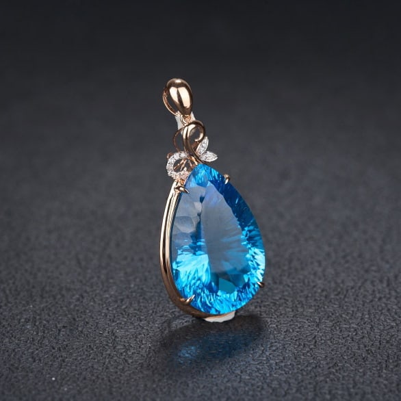 14k Gold 26.79 Ct Natural Topaz & Diamond Pendant( Without Chain ) - 2