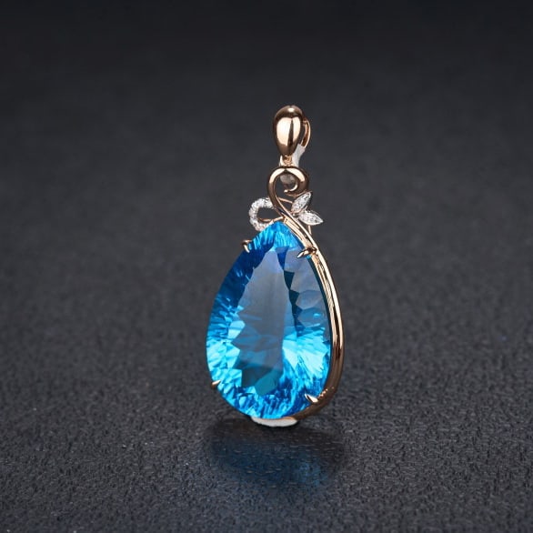 14k Gold 26.79 Ct Natural Topaz & Diamond Pendant( Without Chain ) - 3