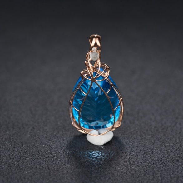 14k Gold 26.79 Ct Natural Topaz & Diamond Pendant( Without Chain ) - 5