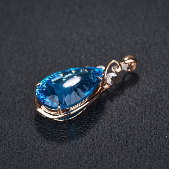 14k Gold 26.79 Ct Natural Topaz & Diamond Pendant( Without Chain ) - 6