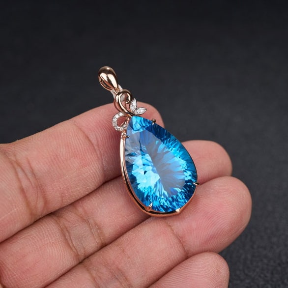 14k Gold 26.79 Ct Natural Topaz & Diamond Pendant( Without Chain ) - 7