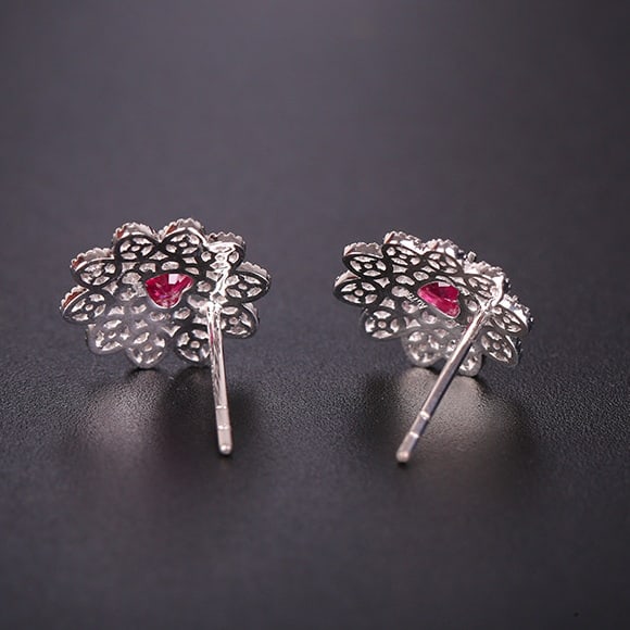 14k Gold 0.76 Ctw Natural Ruby & Diamond Earrings - 4