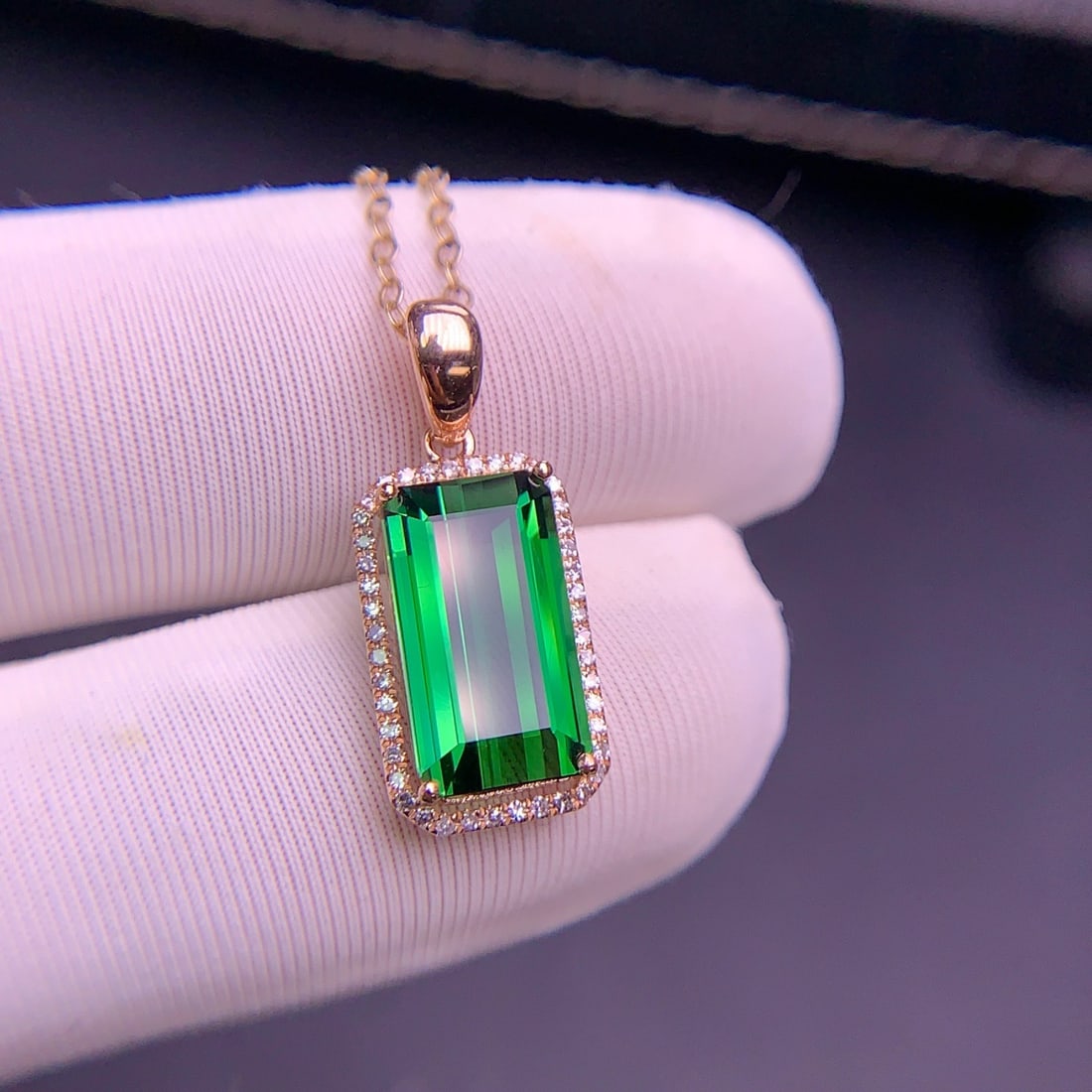 14k Gold 3.3 Ct Natural Tourmaline & Diamond Pendant( Without Chain ) - 3