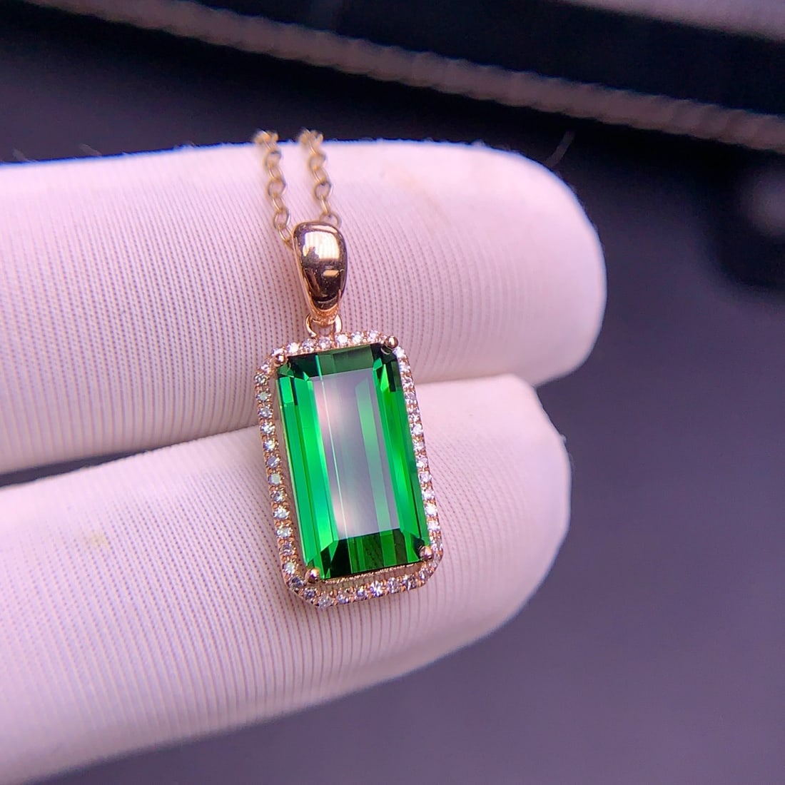 14k Gold 3.3 Ct Natural Tourmaline & Diamond Pendant( Without Chain ) - 4