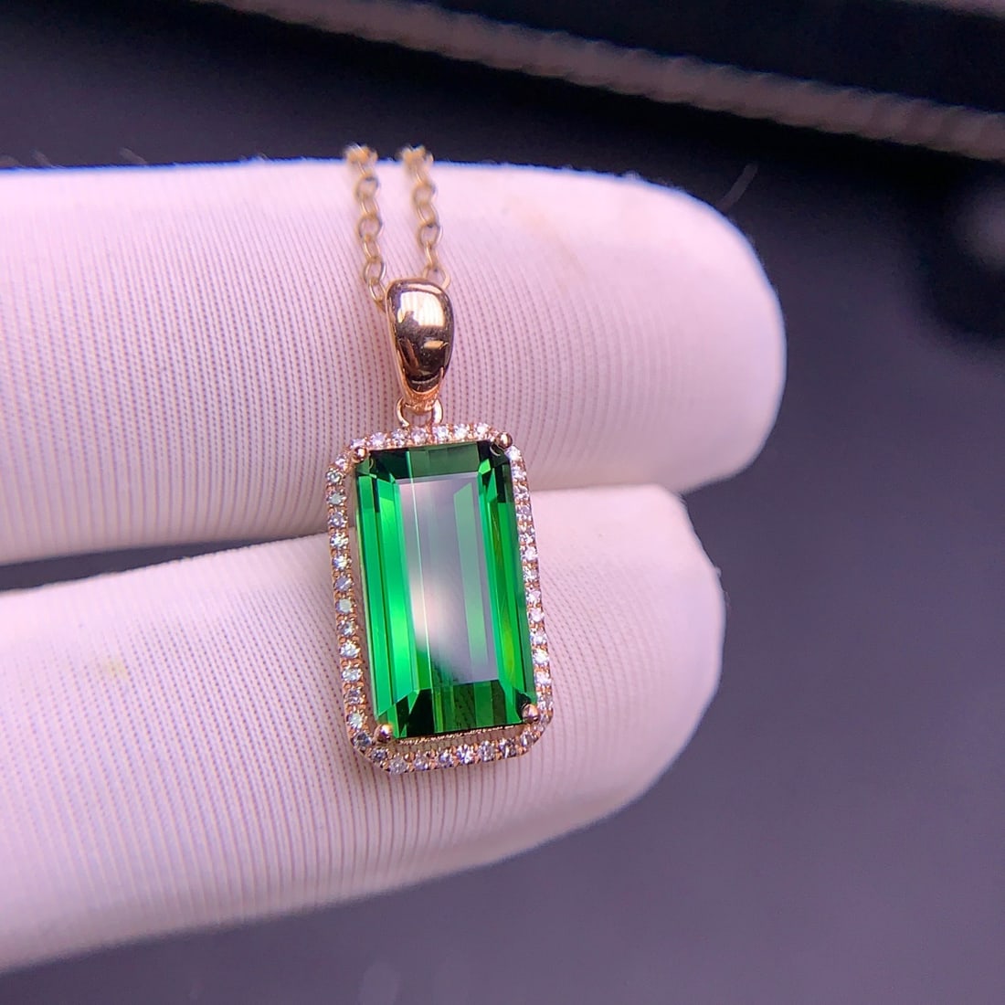 14k Gold 3.3 Ct Natural Tourmaline & Diamond Pendant( Without Chain ) - 6