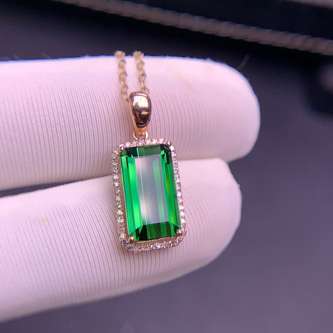 14k Gold 3.3 Ct Natural Tourmaline & Diamond Pendant( Without Chain ) - 7