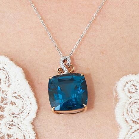 14k Gold 19 Ct Natural Topaz & Diamond Pendant( Without Chain ) - 9