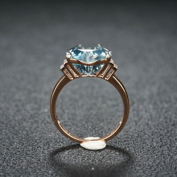 14k Gold 4.42 Ct Natural Aquamarine & Diamond Ring - 6