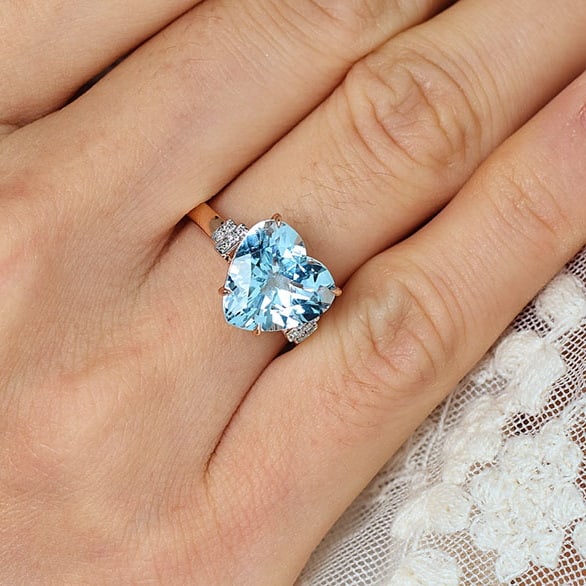14k Gold 4.42 Ct Natural Aquamarine & Diamond Ring - 9