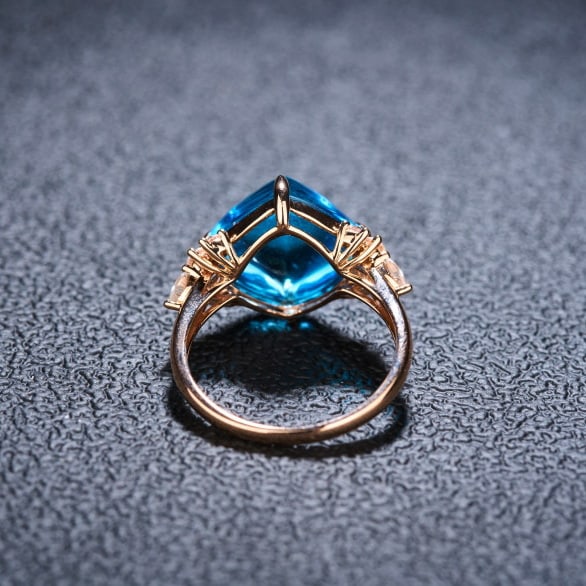 14k Gold 9.58 Ctw Natural Topaz & Sapphire Ring - 5