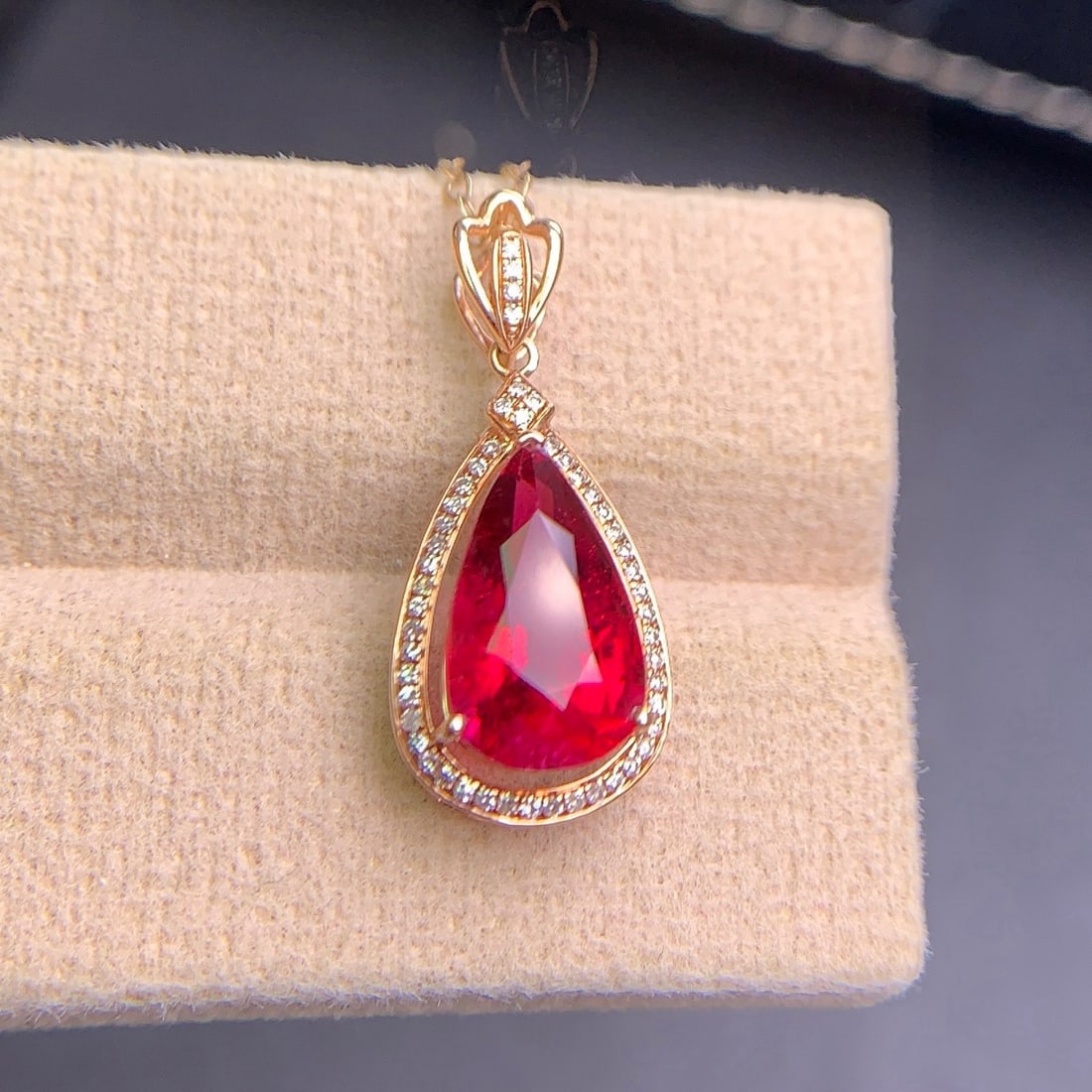14k Gold 3.3 Ct Natural Tourmaline & Diamond Pendant( Without Chain ) - 2