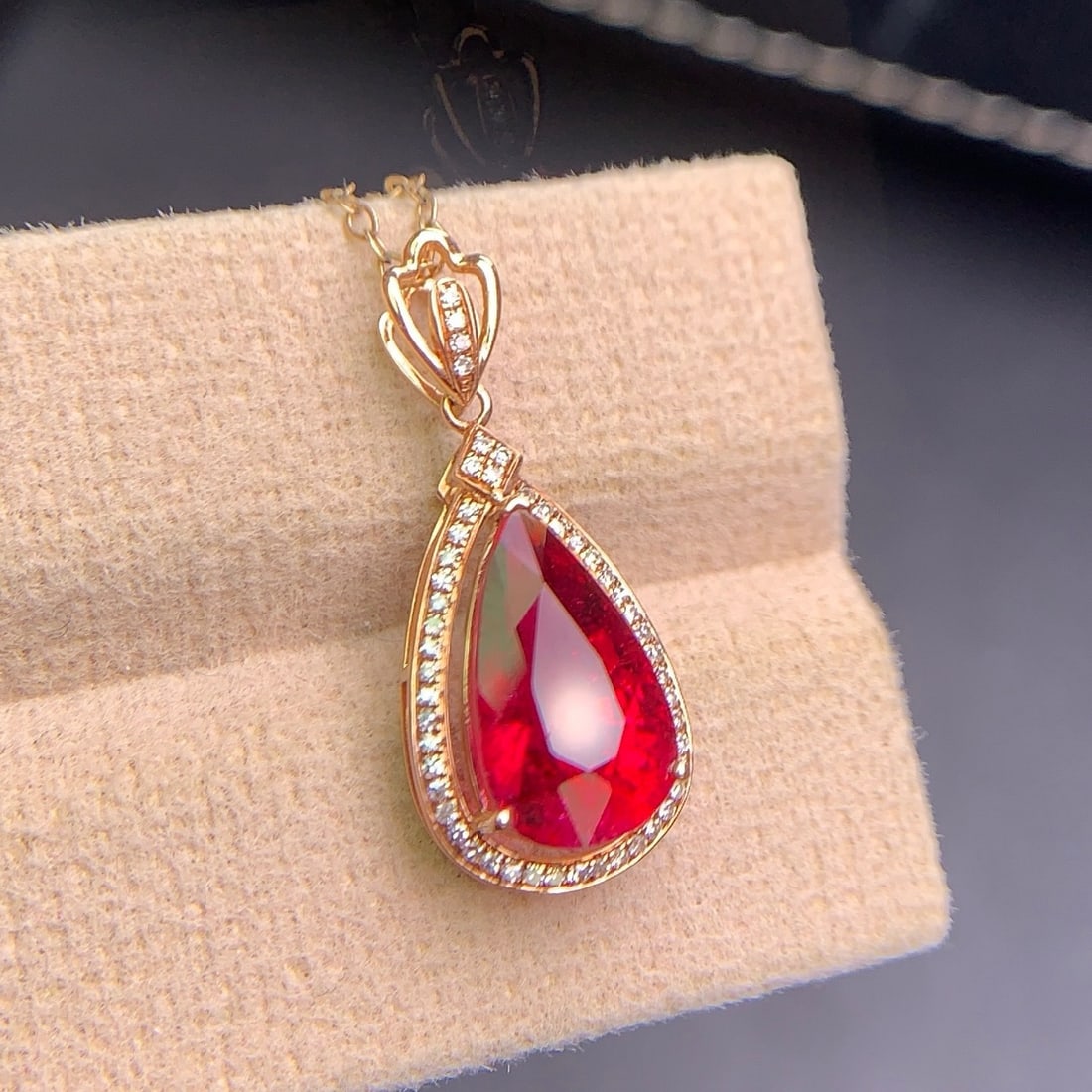 14k Gold 3.3 Ct Natural Tourmaline & Diamond Pendant( Without Chain ) - 3