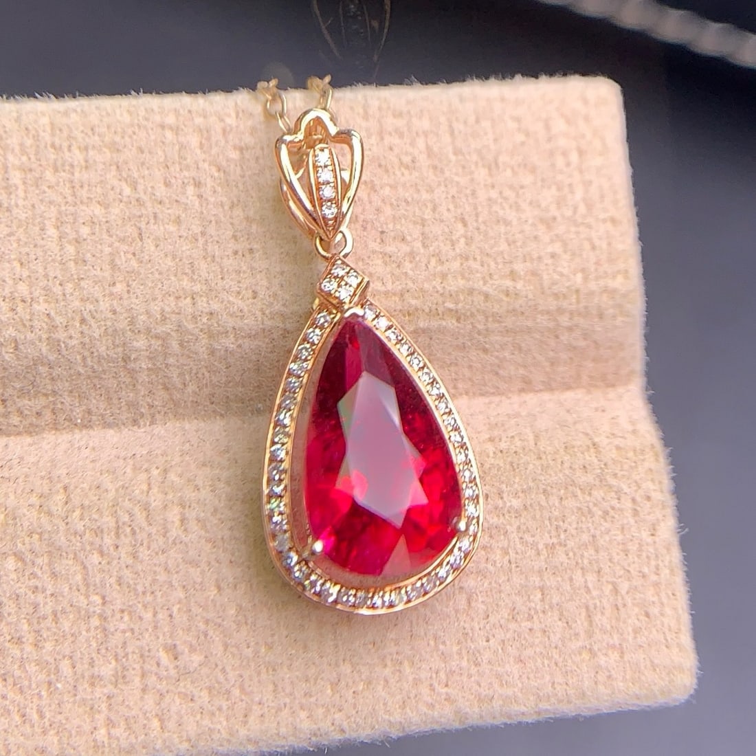 14k Gold 3.3 Ct Natural Tourmaline & Diamond Pendant( Without Chain ) - 5