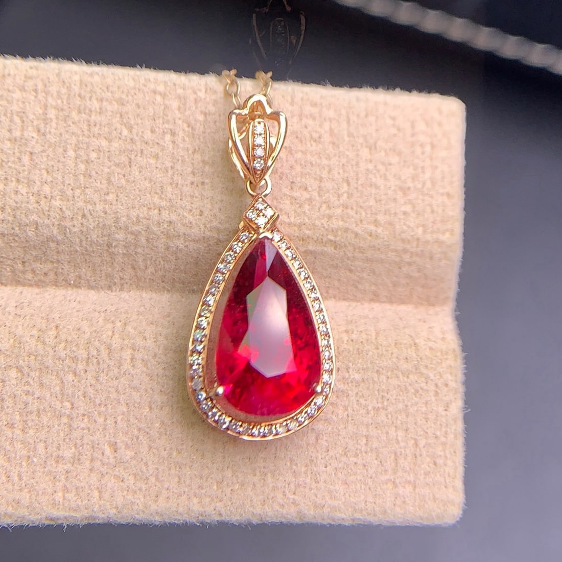 14k Gold 3.3 Ct Natural Tourmaline & Diamond Pendant( Without Chain ) - 6